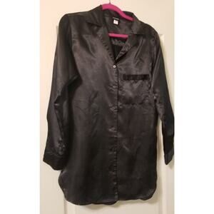 VTG -Frederick's Of Hollywood Women's Black Long Sleeve Night Shirt Sz S PO EUC